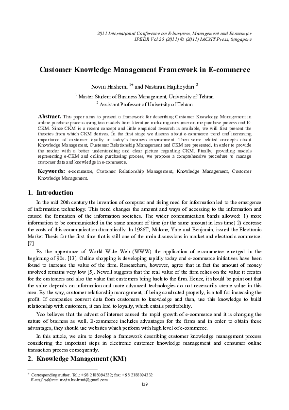 (PDF) Customer Knowledge Management Framework in E-commerce