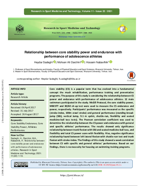 (PDF) Relationship Between Core Stability Power and Endurance with ...