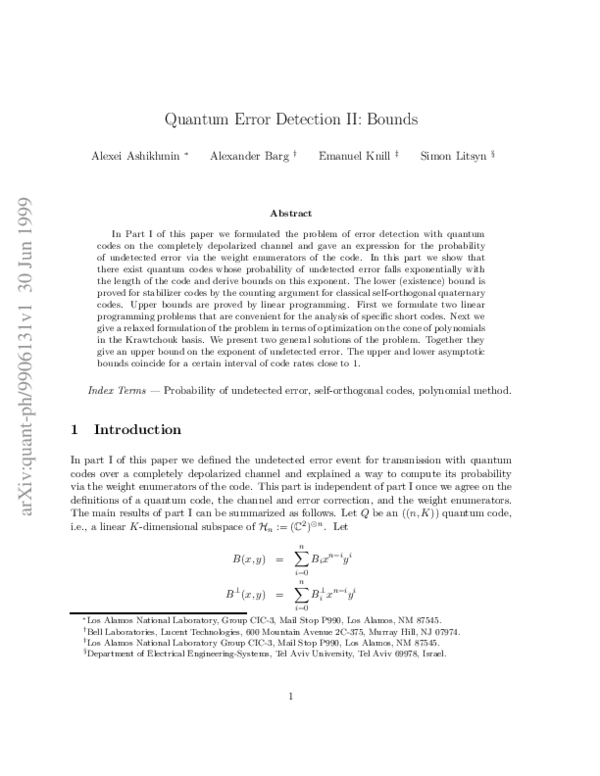 (PDF) Quantum error detection .II. Bounds