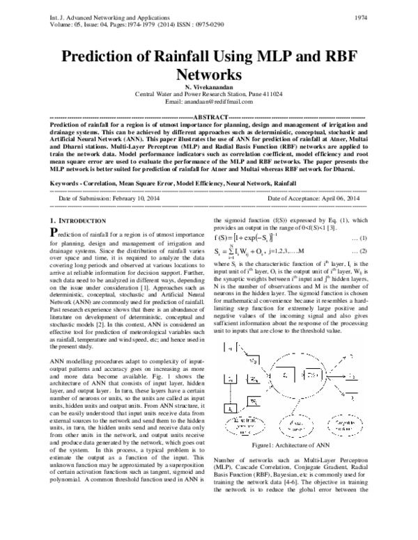 (PDF) Prediction of Rainfall Using MLP and RBF Networks