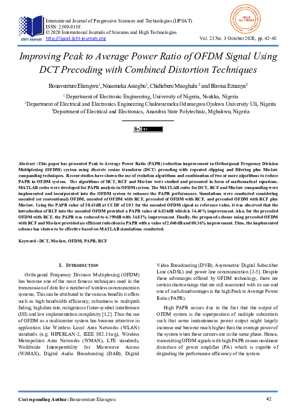 (PDF) Improving Peak to Average Power Ratio of OFDM Signal Using DCT ...
