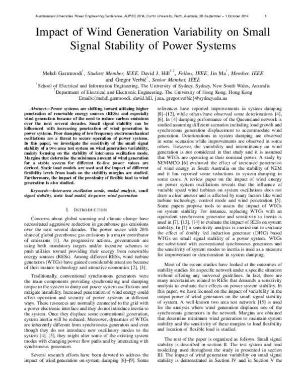 (PDF) Impact of wind generation variability on small signal stability ...
