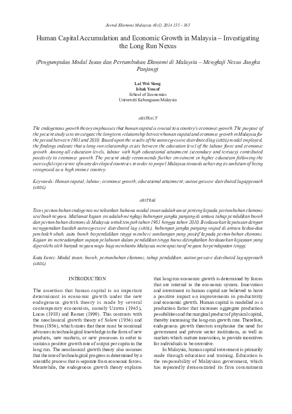 (PDF) Human Capital Accumulation and Economic Growth in Malaysia ...