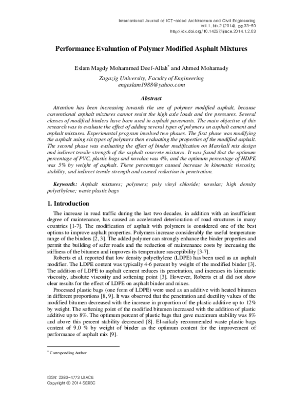 (PDF) Performance Evaluation of Polymer Modified Asphalt Mixtures