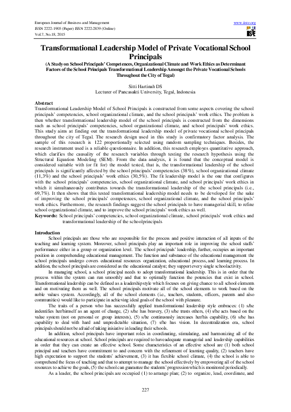 (PDF) Transformational Leadership Model of Private Vocational School ...