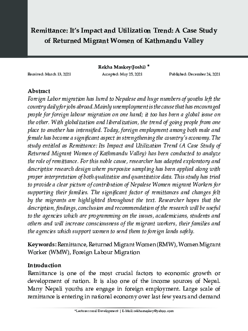 (PDF) Remittance: It’s Impact and Utilization Trend: A Case Study of ...