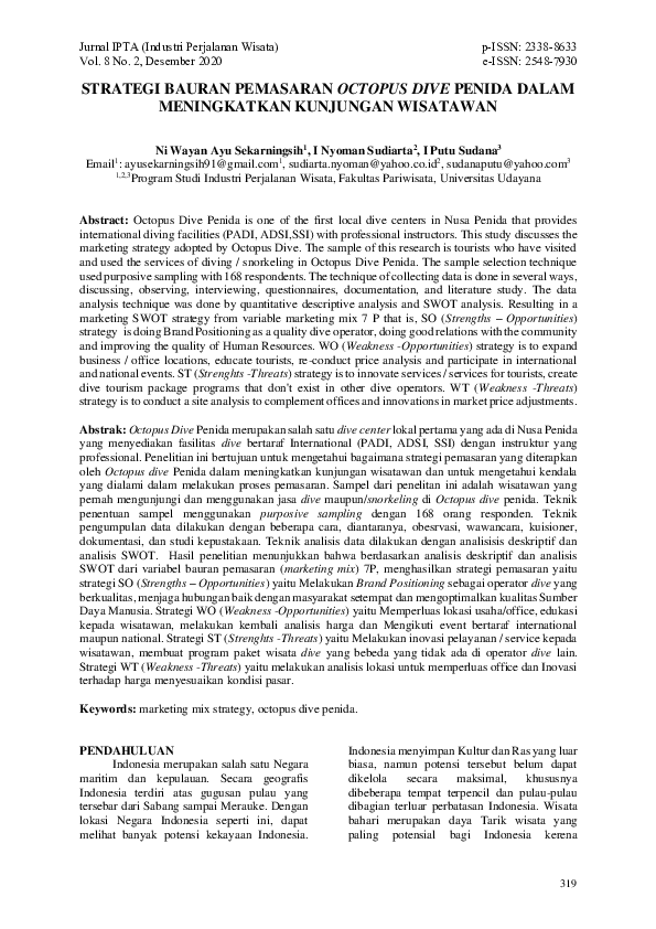 (PDF) Strategi Bauran Pemasaran Octopus Dive Penida Dalam Meningkatkan