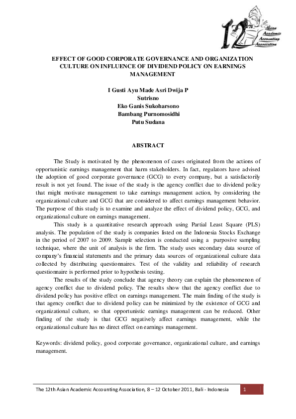 (PDF) Effect of Good Corporate Governance and Organization Culture on ...