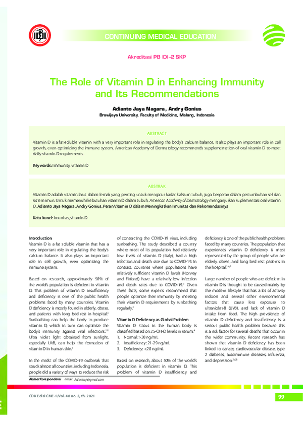 (PDF) The Role of Vitamin D in Enhancing Immunity and Its Recommendations