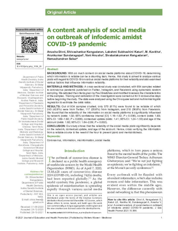 (PDF) A content analysis of social media on outbreak of infodemic ...
