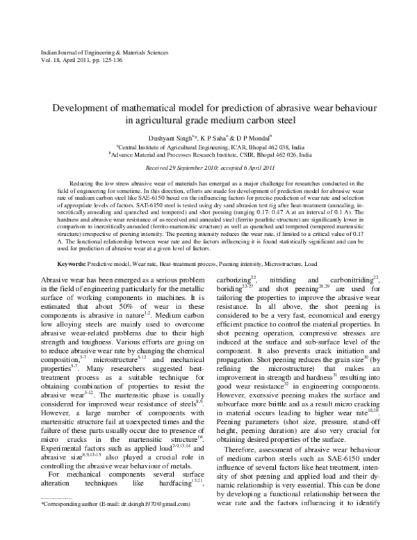 (PDF) Development of mathematical model for prediction of abrasive wear ...