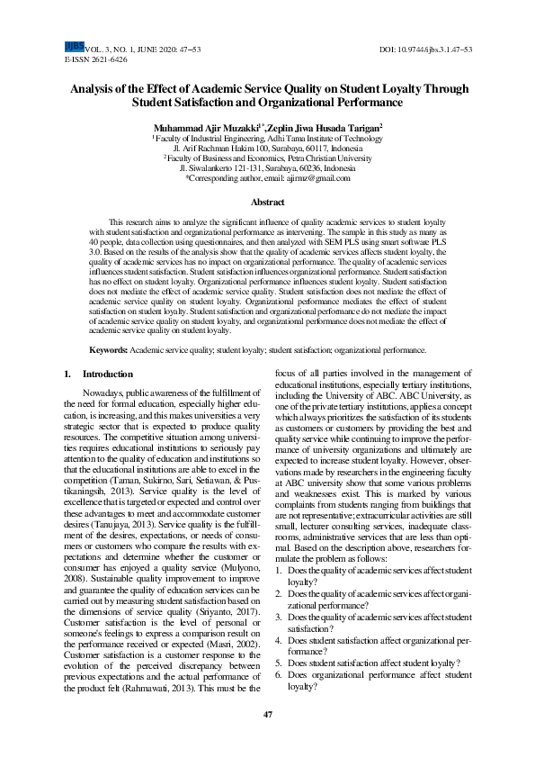 (PDF) The Analysis of the Effect of Academic Service Quality on Student ...