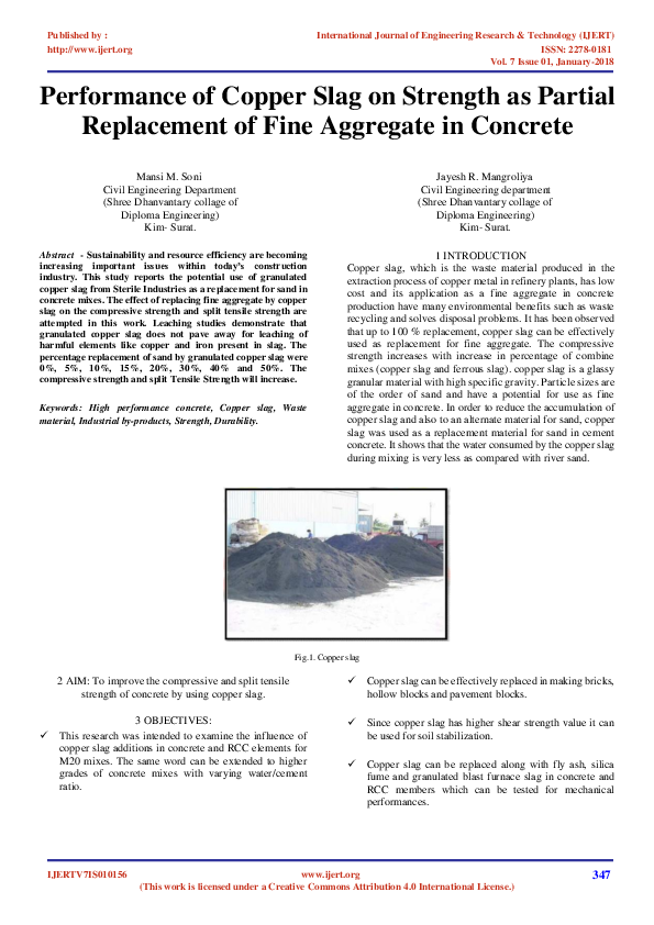 (PDF) Performance of Copper Slag on Strength as Partial Replacement of ...