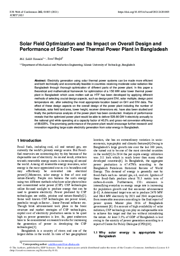 (PDF) Solar Field Optimization and its Impact on Overall Design and ...