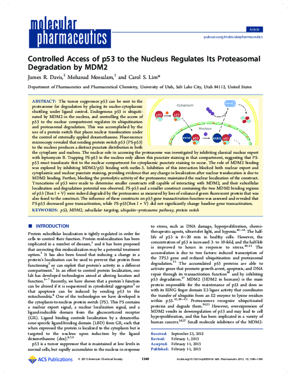 (PDF) Controlled Access of p53 to the Nucleus Regulates Its Proteasomal ...