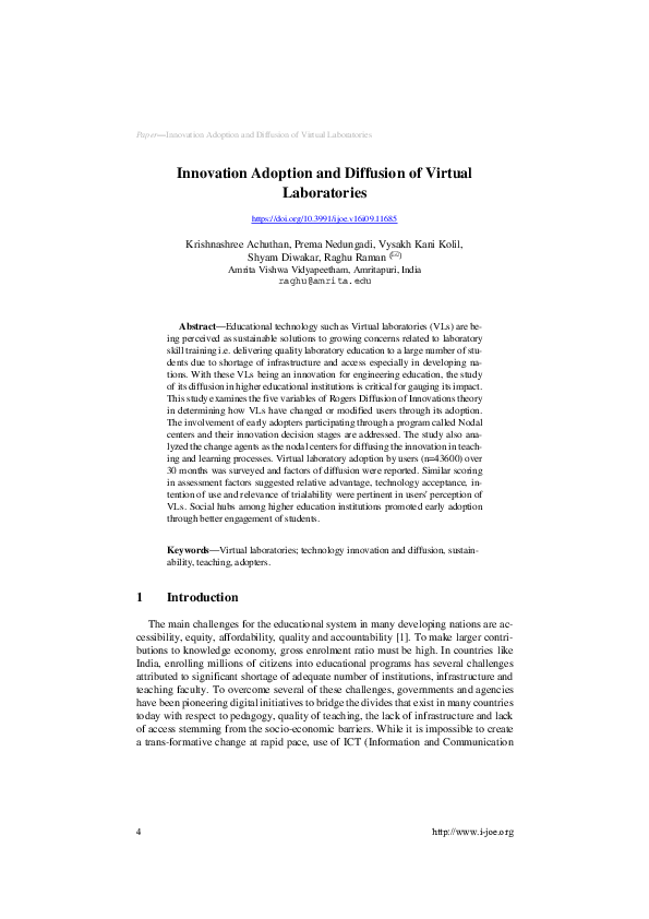 (PDF) Innovation Adoption and Diffusion of Virtual Laboratories
