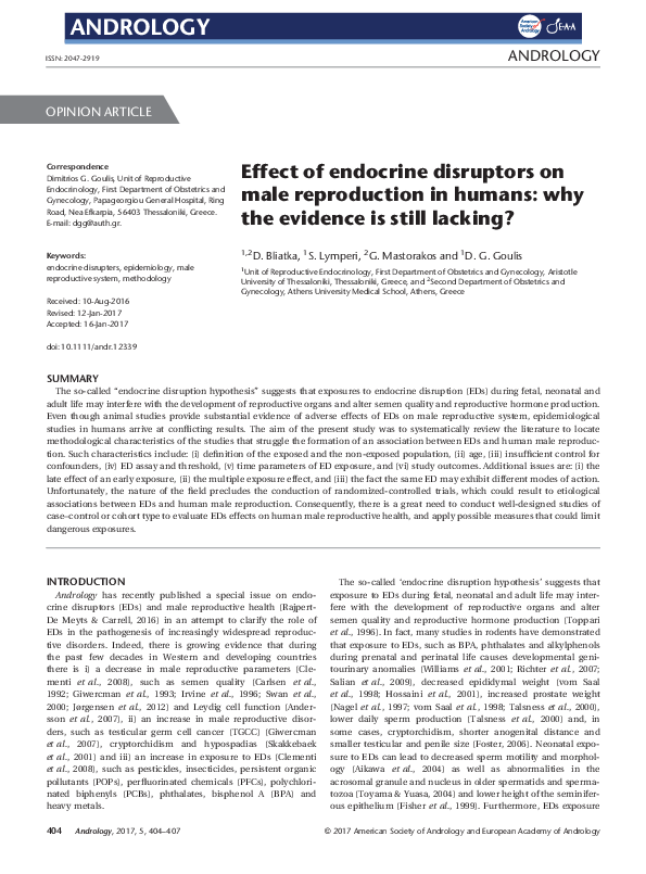 (PDF) Effect of endocrine disruptors on male reproduction in humans ...