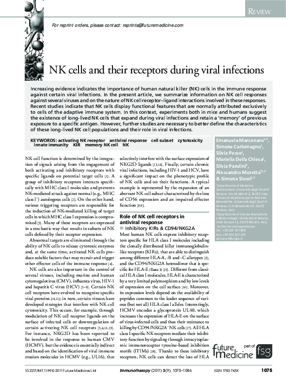 (PDF) NK cells and their receptors during viral infections
