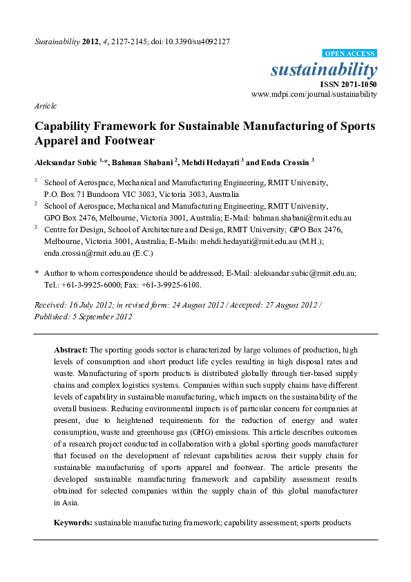 (PDF) Capability Framework for Sustainable Manufacturing of Sports ...