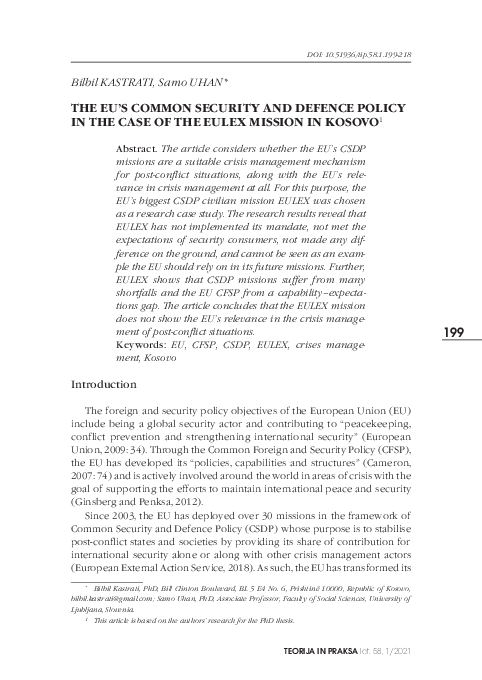 (PDF) The Eu’s Common Security and Defence Policy in the Case of the ...