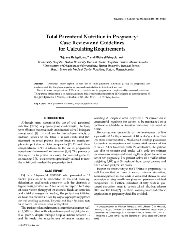 (PDF) Total Parenteral Nutrition in Pregnancy