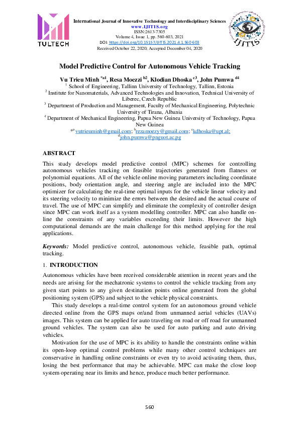 (PDF) Model Predictive Control for Autonomous Vehicle Tracking
