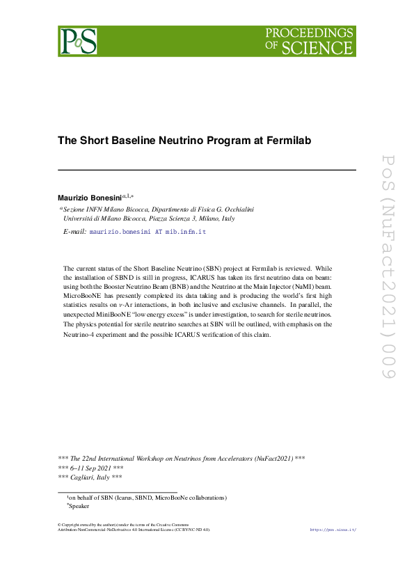 (PDF) The Short Baseline Neutrino Program at Fermilab