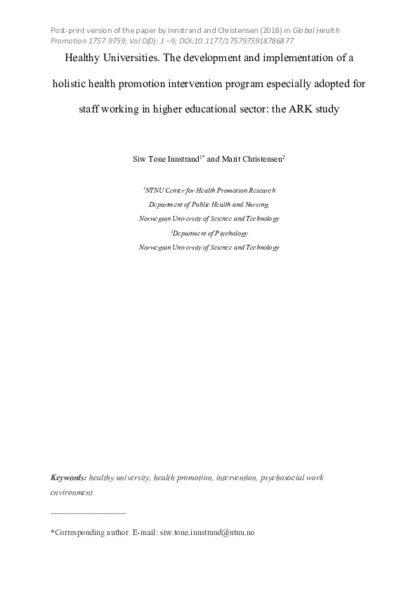 (PDF) Healthy Universities. The development and implementation of a ...