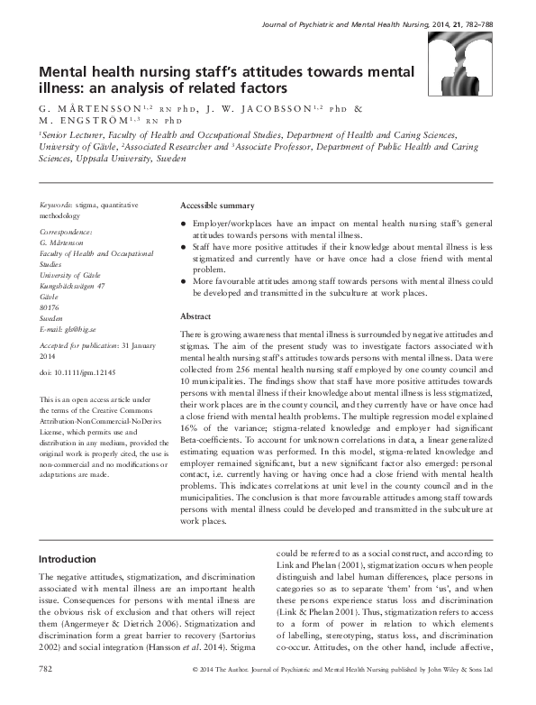 (PDF) Mental health nursing staff's attitudes towards mental illness ...