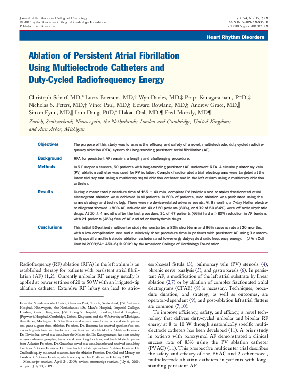 (PDF) Ablation of Persistent Atrial Fibrillation Using Multielectrode ...