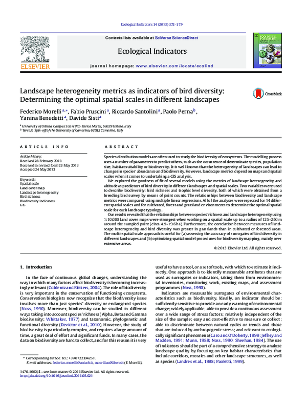 (PDF) Landscape heterogeneity metrics as indicators of bird diversity ...