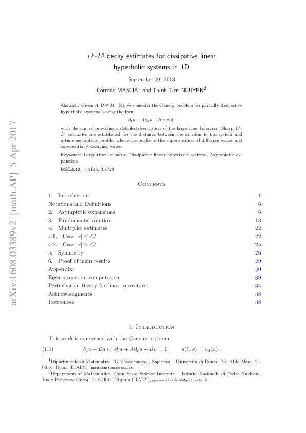 (PDF) L^p-L^q decay estimates for dissipative linear hyperbolic systems ...