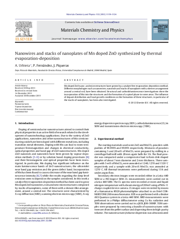 (PDF) Nanowires and stacks of nanoplates of Mn doped ZnO synthesized by ...