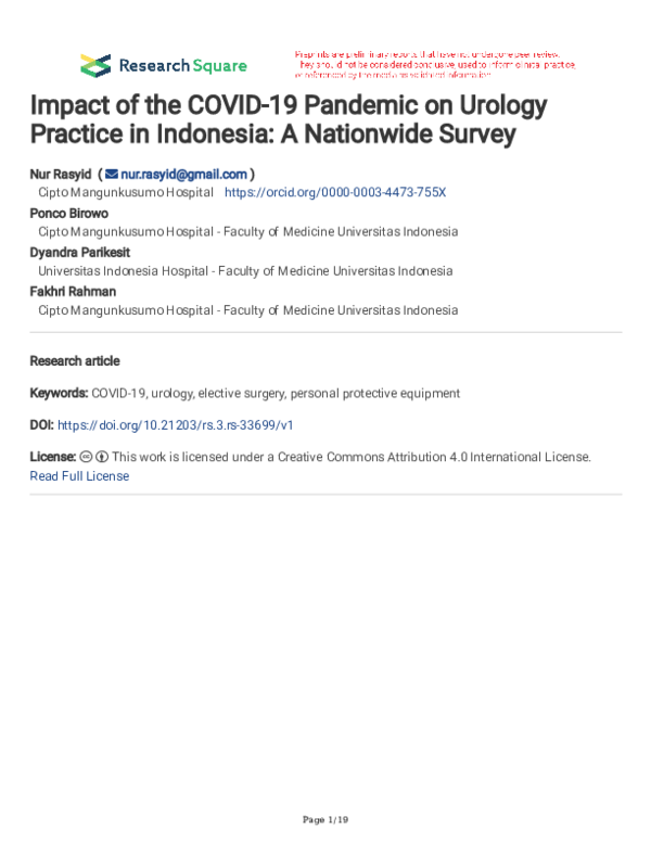 (PDF) Impact of the COVID-19 Pandemic on Urology Practice in Indonesia ...