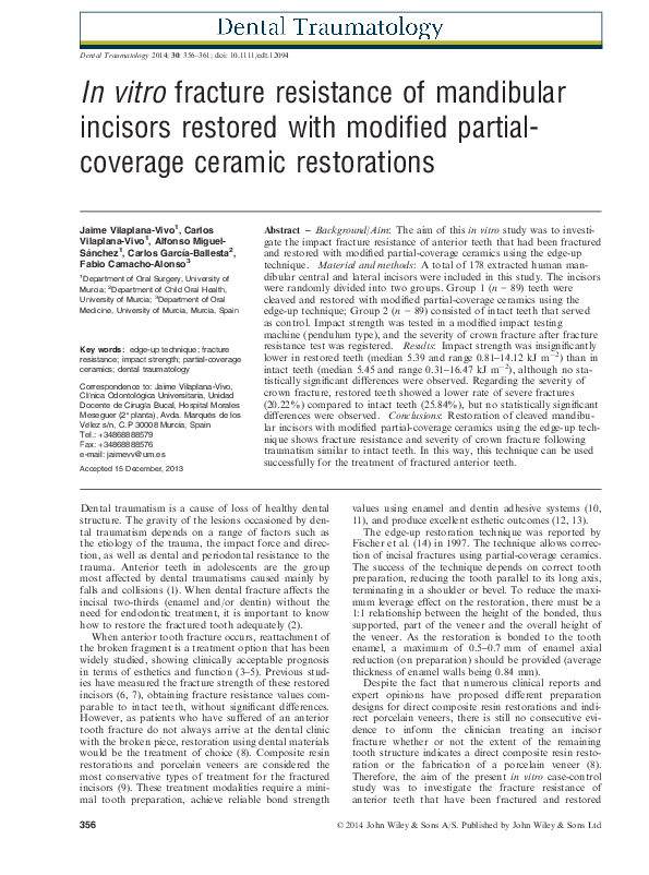 (PDF) In vitro fracture resistance of mandibular incisors restored with ...