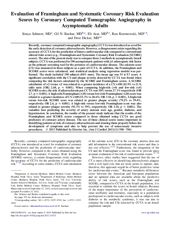 (PDF) Evaluation of Framingham and Systematic Coronary Risk Evaluation ...
