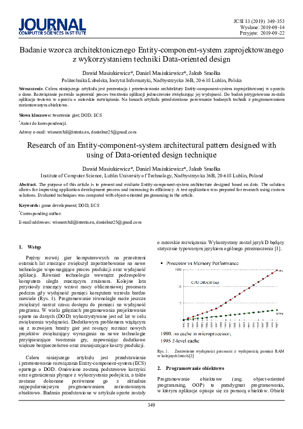 (PDF) Badanie Wzorca Architektonicznego Entity Component System ...