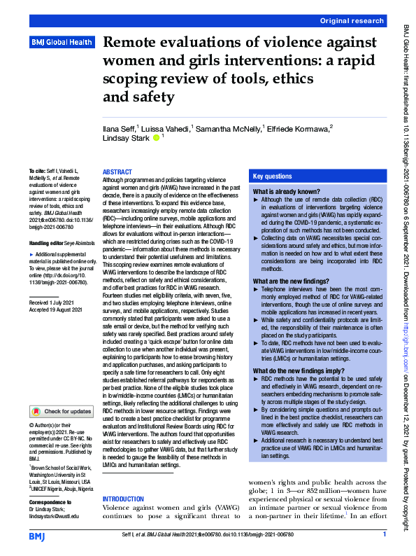 (PDF) Remote evaluations of violence against women and girls ...
