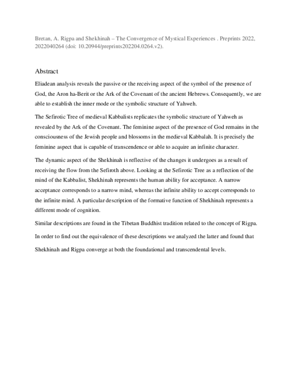 (PDF) Rigpa and Shekhinah -The Convergence of Mystical Experiences
