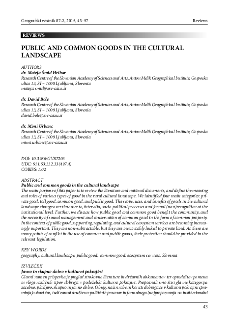 (PDF) Public and common goods in the cultural landscape // Javno in ...