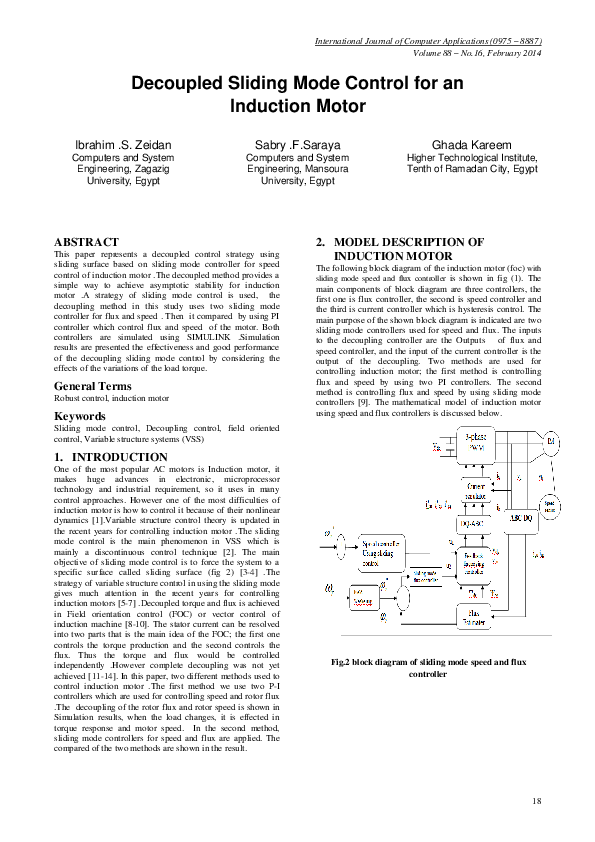 (PDF) Decoupled Sliding Mode Control for an Induction Motor