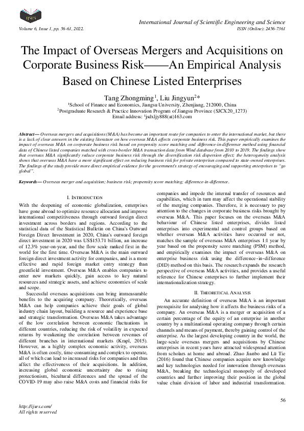 (PDF) The Impact of Overseas Mergers and Acquisitions on Corporate ...