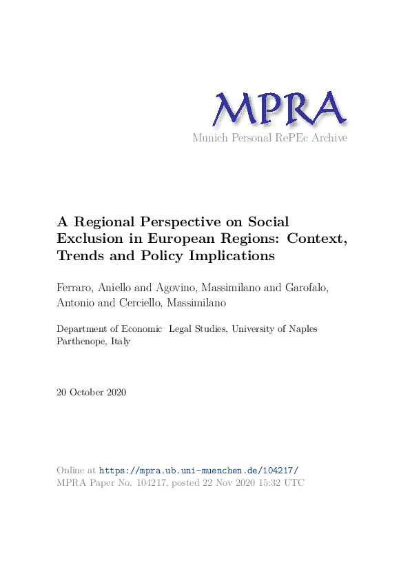 (PDF) A Regional Perspective on Social Exclusion in European Regions ...