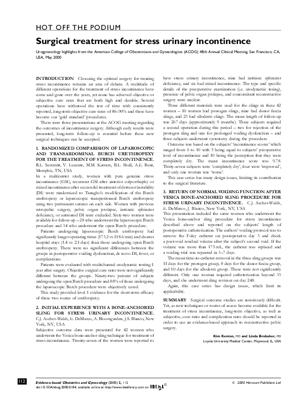(PDF) Surgical treatment for stress urinary incontinence