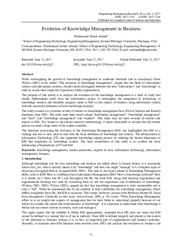 (PDF) Evolution of Knowledge Management in Business