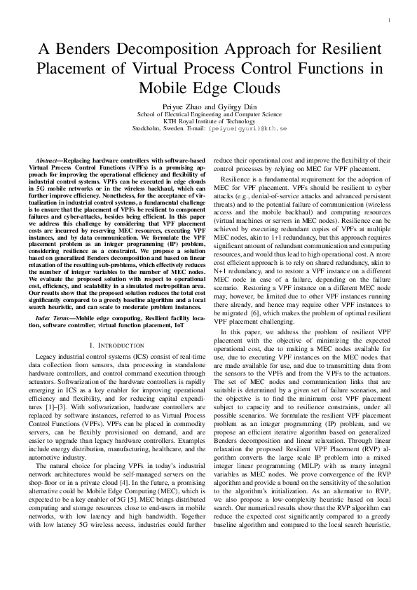(PDF) A Benders Decomposition Approach for Resilient Placement of ...