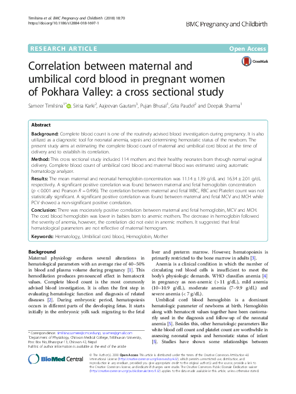 (PDF) Correlation between maternal and umbilical cord blood in pregnant ...