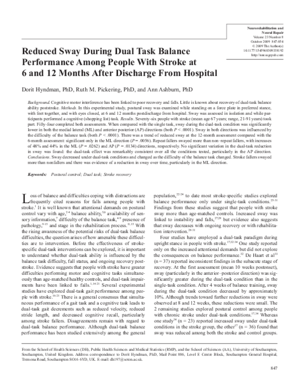 (PDF) Reduced sway during dual task balance performance among people ...