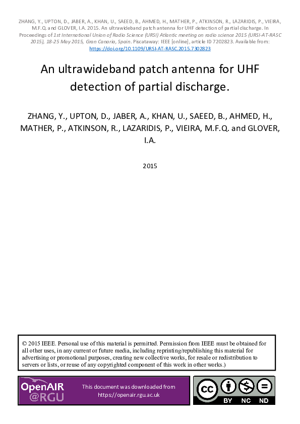 (PDF) An ultrawideband patch antenna for UHF detection of partial discharge
