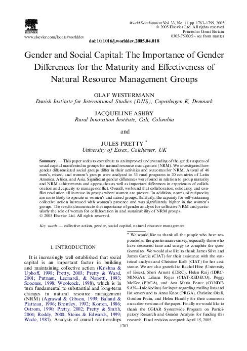 (PDF) Gender and social capital: The importance of gender differences ...